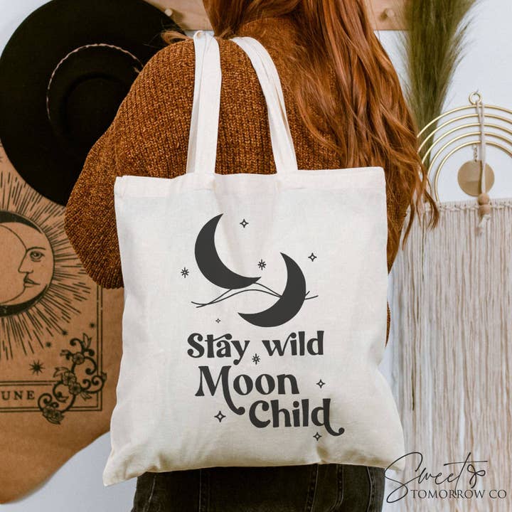 Bolsa mediana de lona de algodón Stay Wild Moon para niños para venta al por mayor de Cataleya Designs Studio LLC