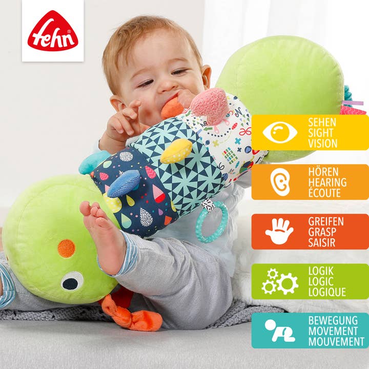 Fehn - Wholesale Crinkle Tag Toy - Baby - Caterpillar crawling roll - crawling aid - motor skills toy1