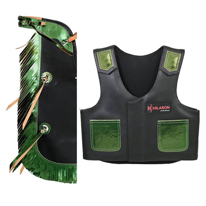 HILASON - Wholesale Horseback Riding Gear - Hilason Junior Youth Bull Riding Pro Rodeo Leather Protective Vest Chaps1