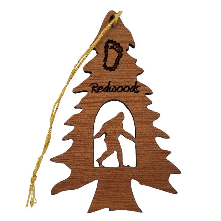 Bigfoot In Tree Ornament - California Redwoods Wood Souvenir - 15020 for wholesale by Happy Wood Products