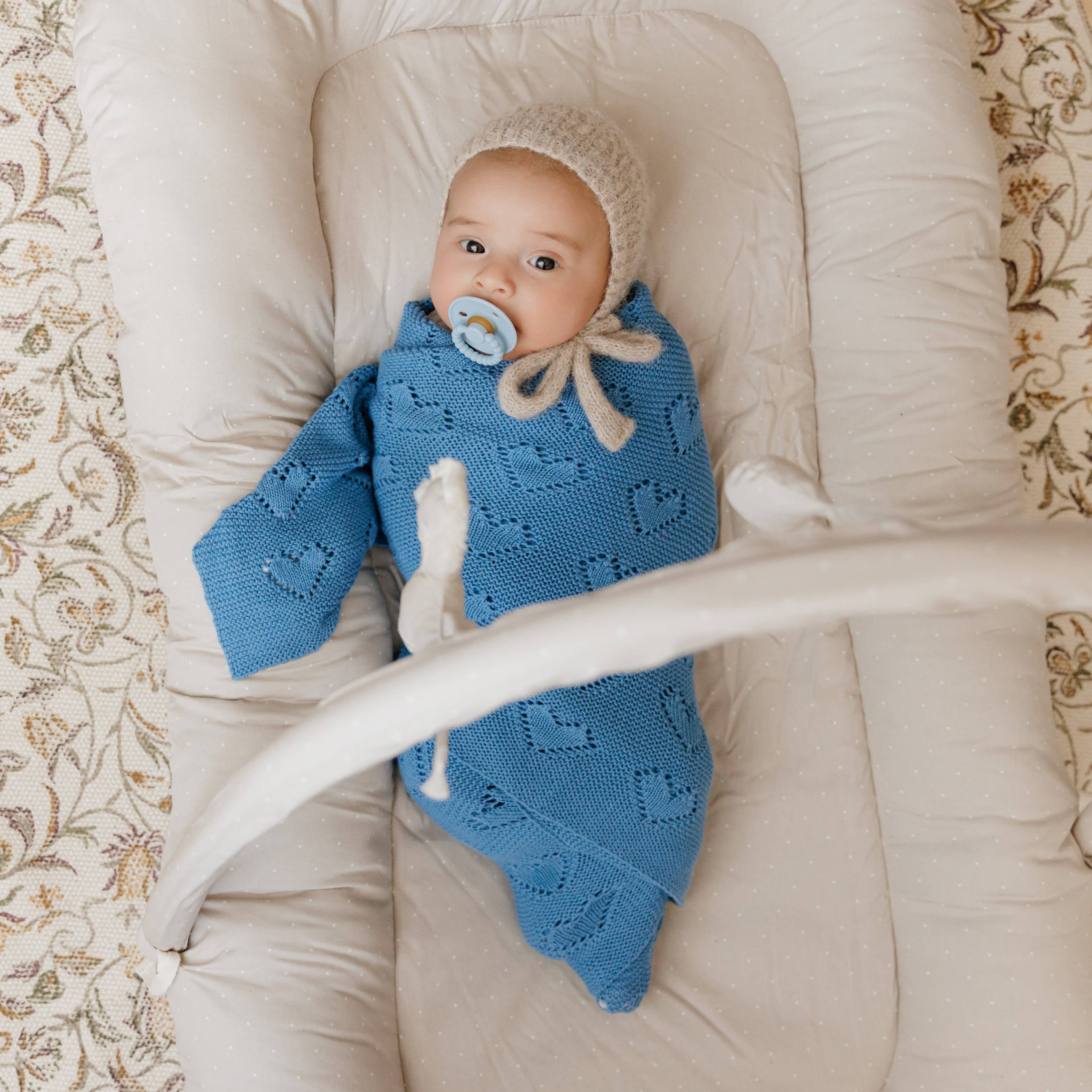 Bleu La La - Wholesale Receiving Blanket - Baby - 100% Luxury Cotton Receiving Swaddle Baby Blanket - Heart19