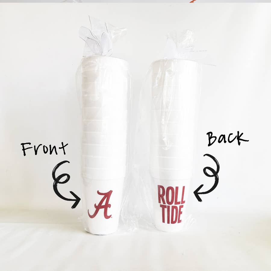 Two Funny Girls - Wholesale Disposable Cup - Foam Cup - University of Alabama/Roll Tide (10 ct bag)3