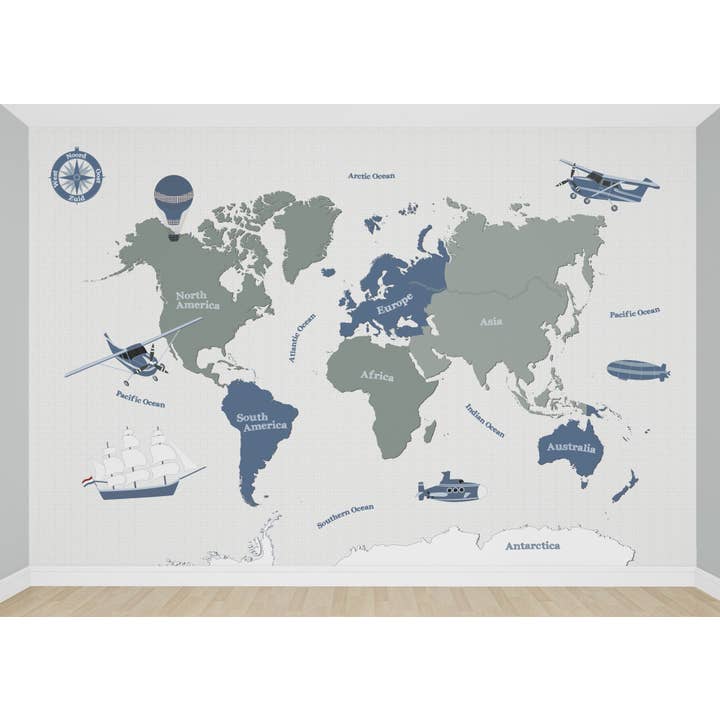 Papel pintado fotográfico de mapamundi con vehículos, 400 x 270 cm para venta al por mayor de Perron 11