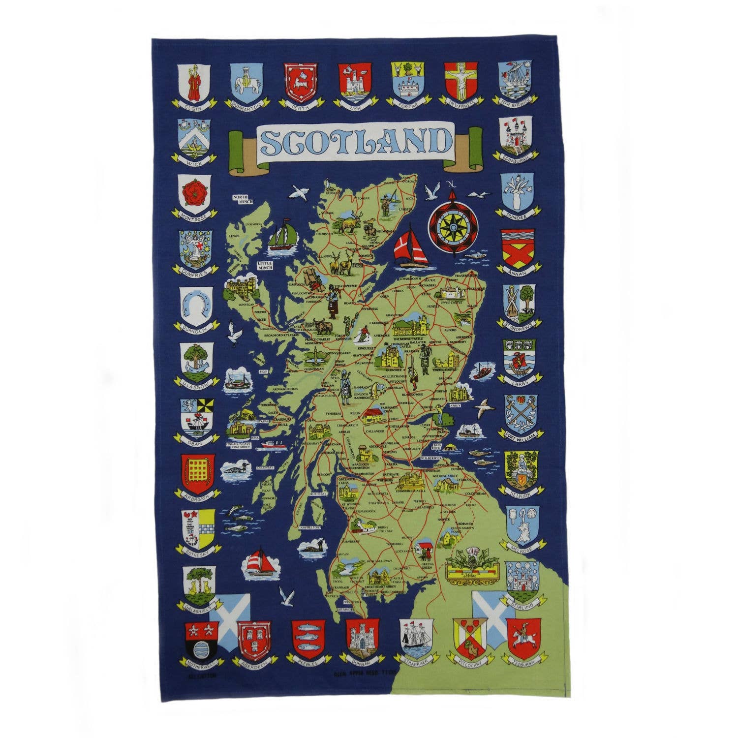 Dublin Gift Company - Vente Torchons - Torchon écossais 100 % coton - Carte Town Crest0