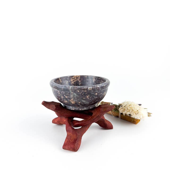 GREENROOTS USA LLC – wholesale Rökelsehållare – 4 ”Cobra Stand + 3" sten skål brännare set kol harts kottar2