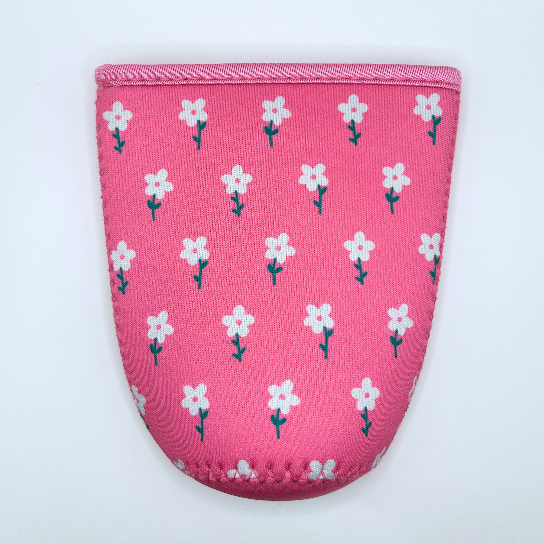 Sun and Mind Co. - Wholesale Drink Huggers & Koozies - Pink and White Flower Field Iced Coffee Drink Sleeve2