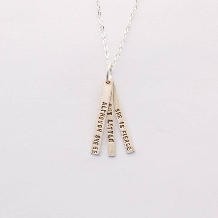 Chocolate and Steel - Wholesale Pendant/Charm Necklace - And though she be but little she is fierce - Shakespeare quote necklace