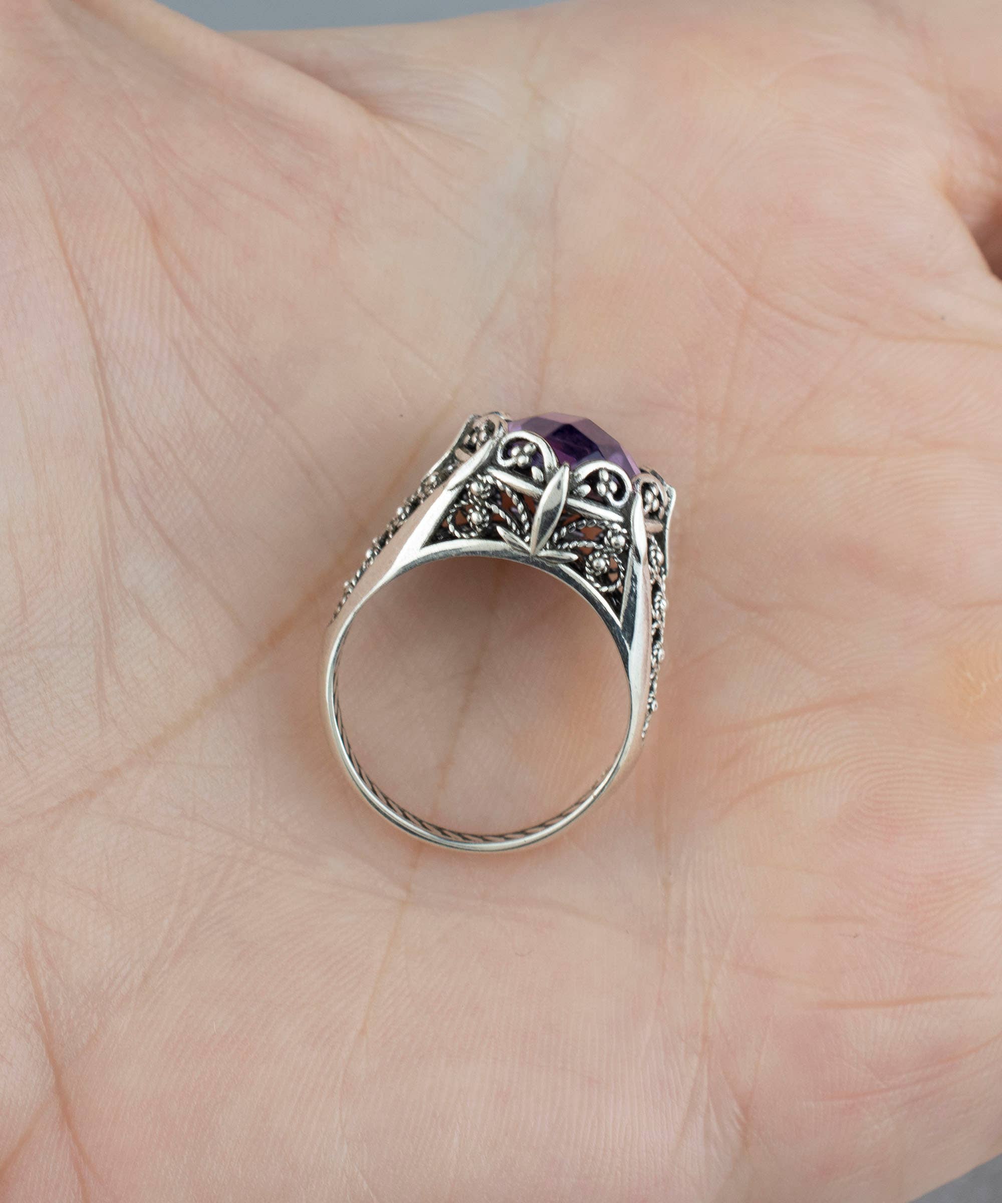 Filigranist Jewelry – wholesale Cocktail/Statement Ring – Ametist Sterling Silver Ring - Mini Dome Design5