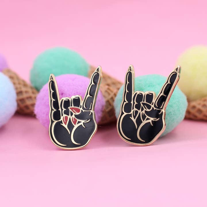 Real Sic - Vente Épinglettes/boutons - Grêle Satan Corns Roch/métal lourd symbole main émail épingle2