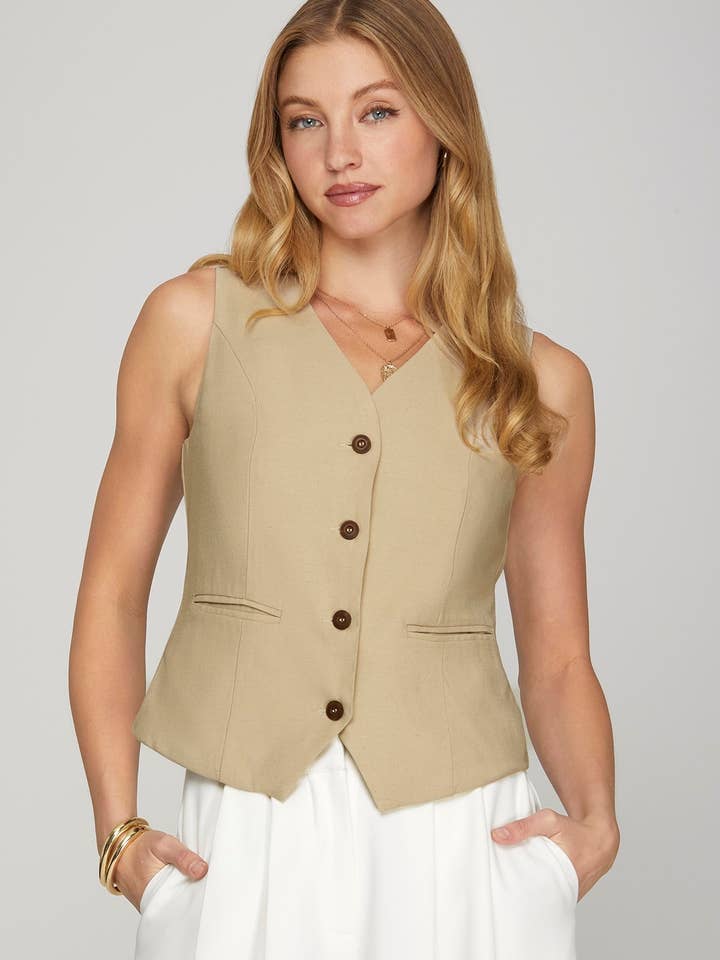 BUTTON DOWN CLASSIC SOLID WOVEN BLOUSE VEST TOP for wholesale by Bestto