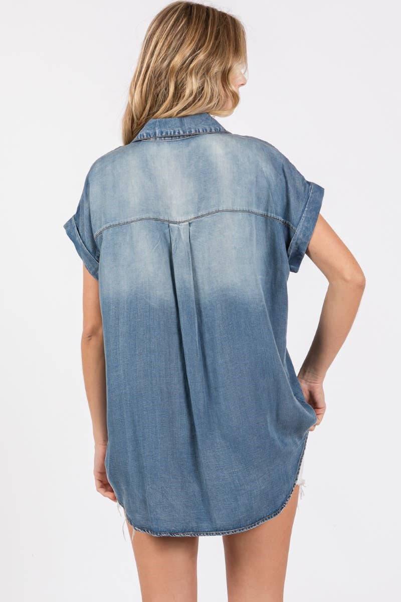 ZiA Apparel - Wholesale Button Down Shirt - Women's - Washed Roll Up Short Sleeve Shirt 11