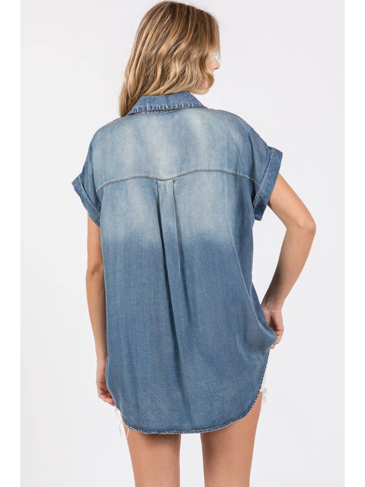 ZiA Apparel - Wholesale Button Down Shirt - Women's - Washed Roll Up Short Sleeve Shirt 11