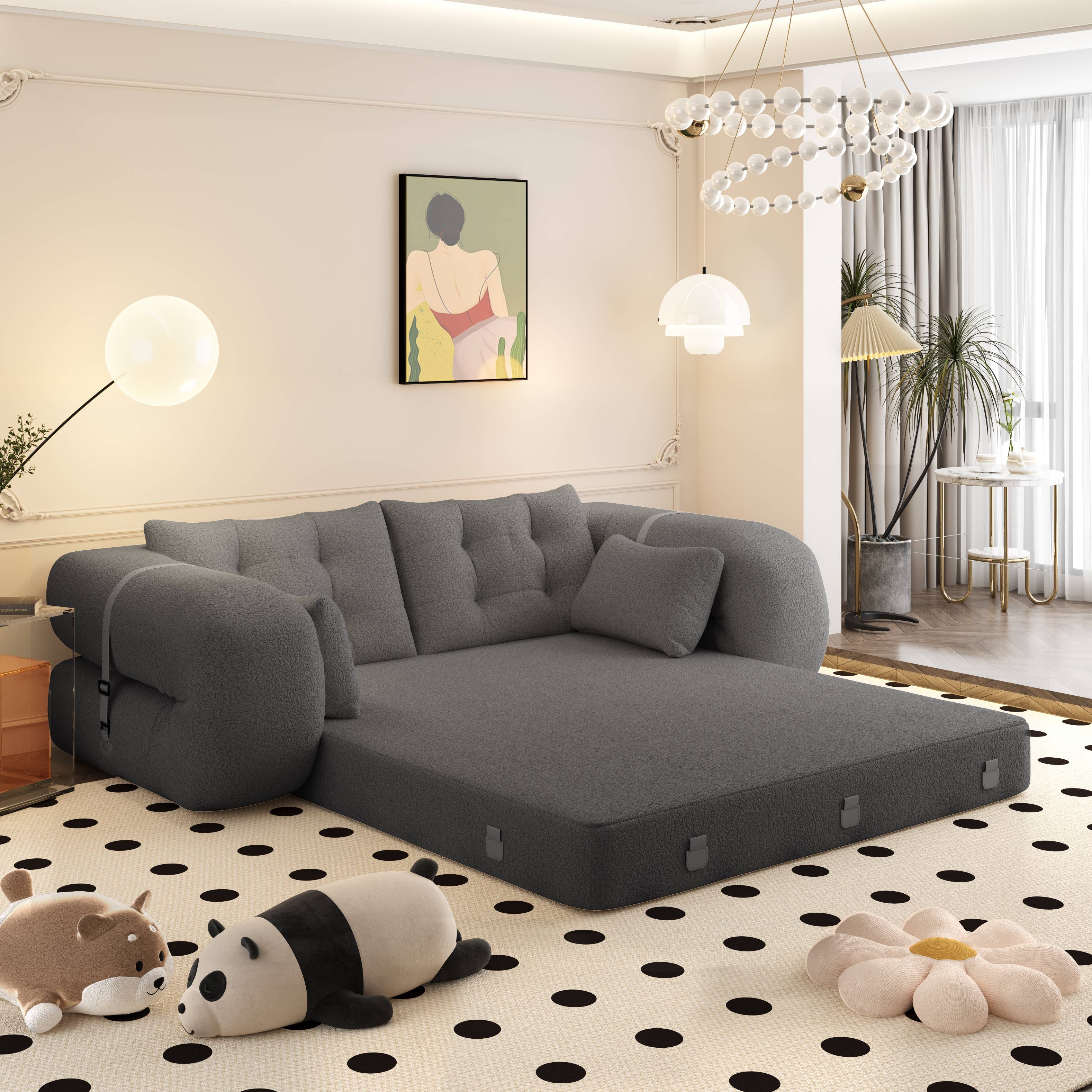 39F Inc. - Wholesale Sofa - 3-in-1 Foldable Teddy Sofa Bed w/Pillows 4 Colors30