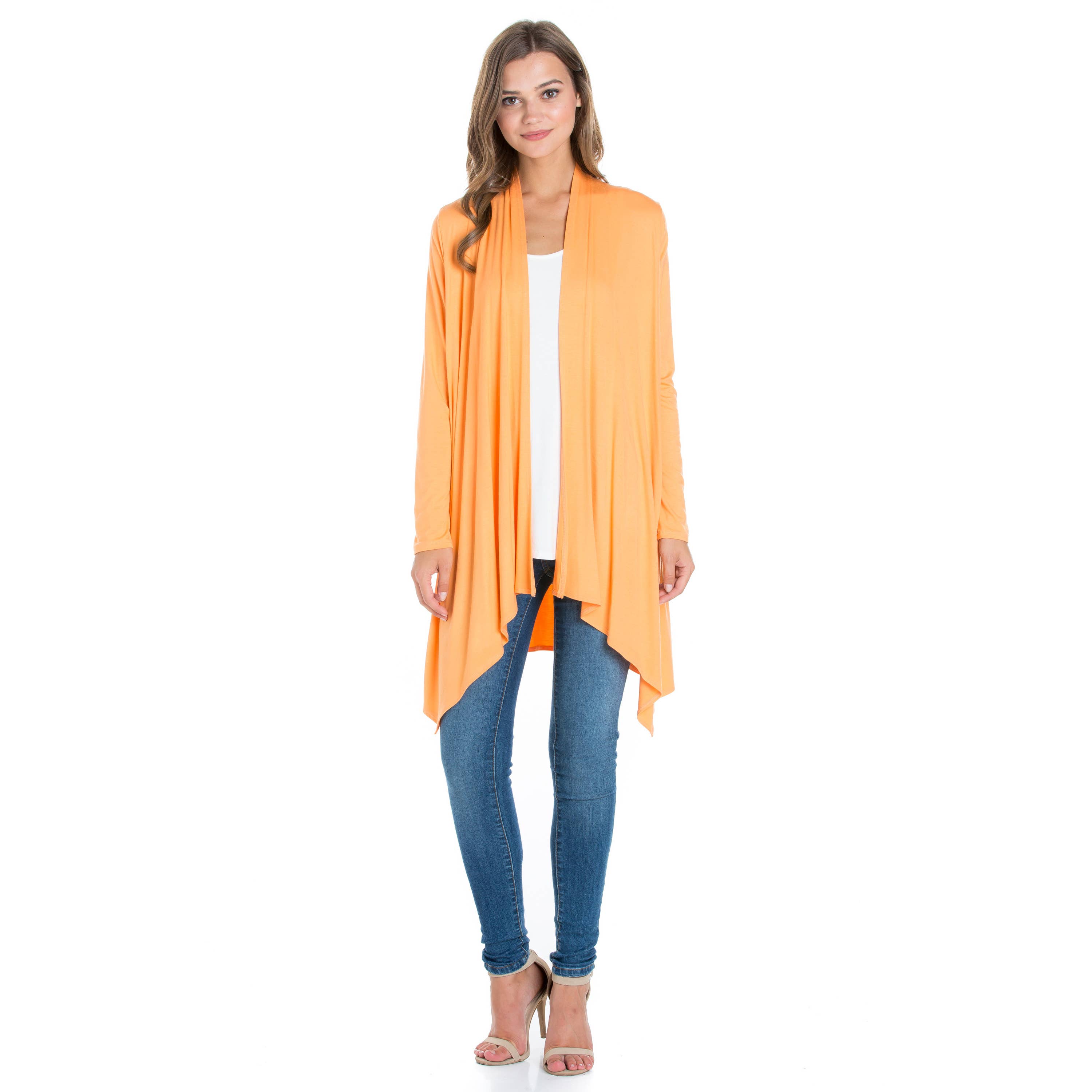 Azules Clothing – Großhandel Strickjacke – Damen – AJK-3006RS Langärmeliger Cardigan mit offenem Vorderteil und Wasserfallausschnitt22