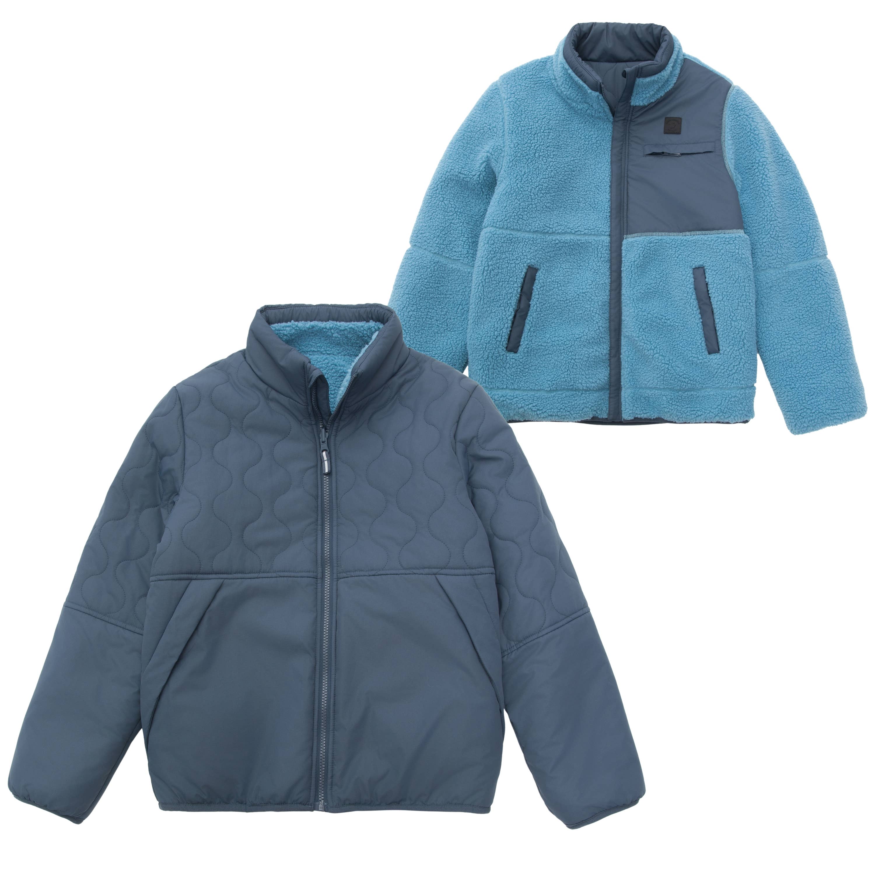 Rokka & Rolla - Wholesale Puffer Jacket - Kids - Boys' Reversible Quilted Jacket Fleece Puffer Coat26