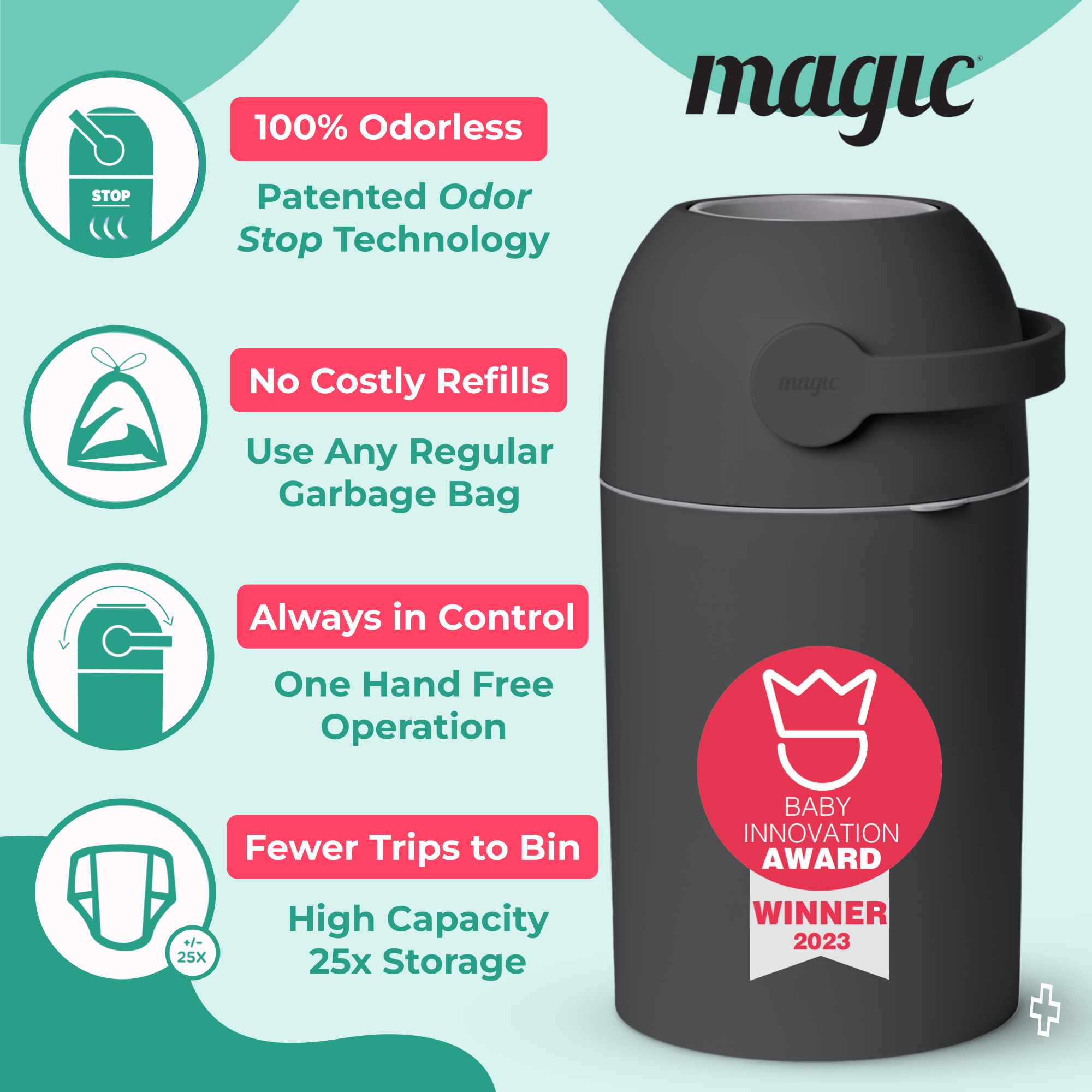 SHEERUN - Wholesale Diaper Caddy - Baby - Pure Magic Majestic Diaper Pail (Patented Odor-Stop System)22