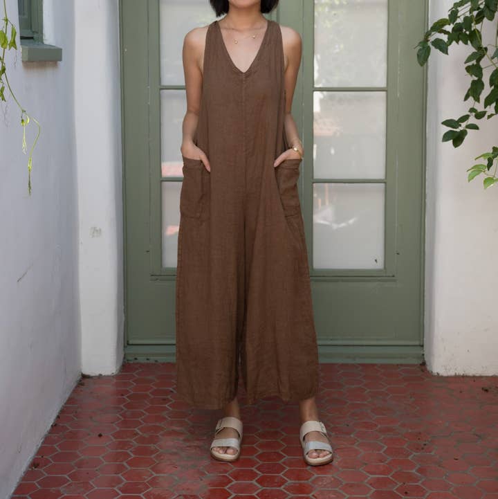 Merci Marie - Wholesale Jumpsuit - Women's - Linen Racer Back Jumper #1971216