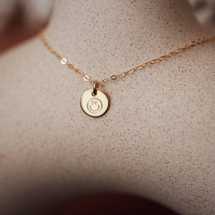 Smiley Disc Necklace- 3/8" for wholesale by Mountain Feather Designs