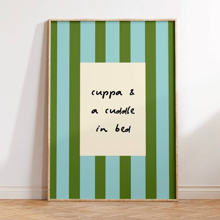 Cuppa & a Cuddle In Bed Print Poster for wholesale by Shop Late 80s
