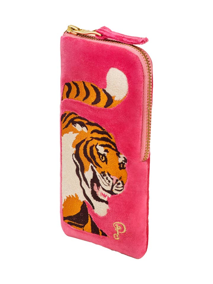 Velvet Embroidered Mini Pouch - Thrill of the Tiger for wholesale by Powder Design inc - US
