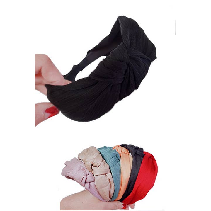 Cap Zone - Wholesale Fashion Headband - Women's - Shimmery Crinkle Satin Turban Knotted Head Band