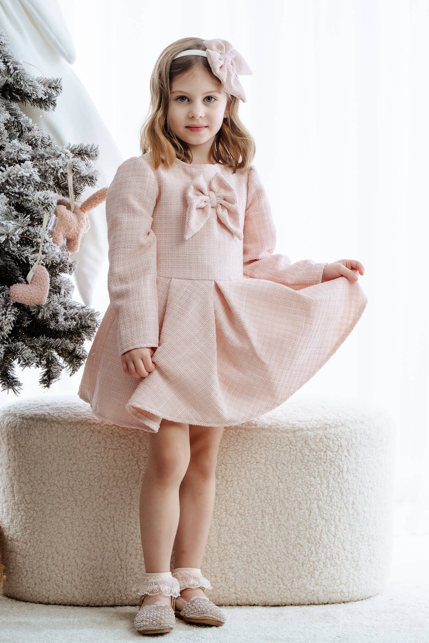 Pink Tweed Dress with a Bow Blanche for wholesale on Faire3