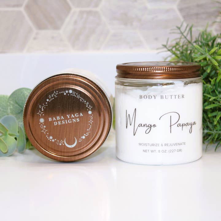 Body Butter 8 oz Mango Papaya, Spring Floral Summer Cream for wholesale by Baba Yaga Designs LLC