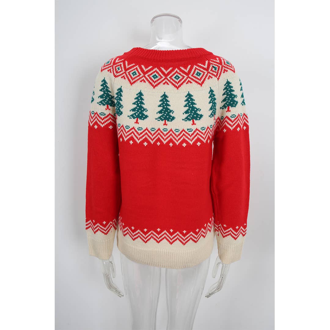 Vermelho Camisola de Malha Solta com Árvore de Natal Jacquard JYYS271 para venda a revendedores na Faire6