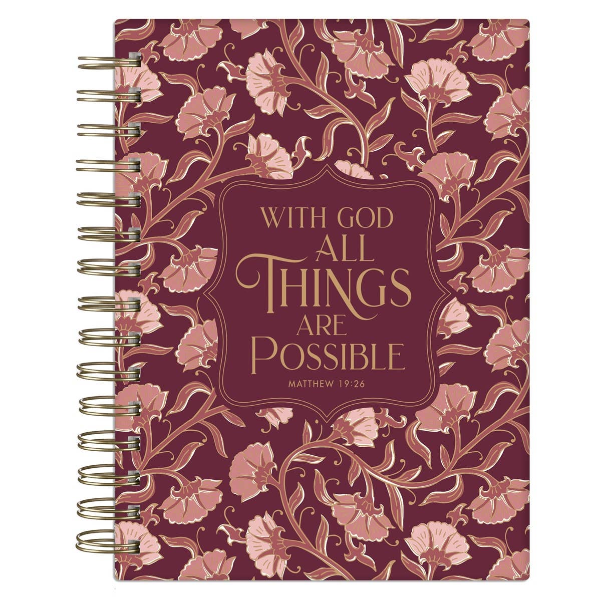 Christian Art Gifts - Wholesale Journal/Diary - Journal Spiral-bound Pink Floral With God Matt. 19:260