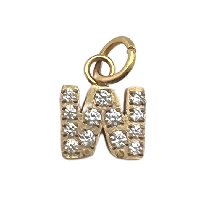 WJW - Wholesale Individual Charm/Pendant - Gold Pavé Set CZ Initial Letter Charms29