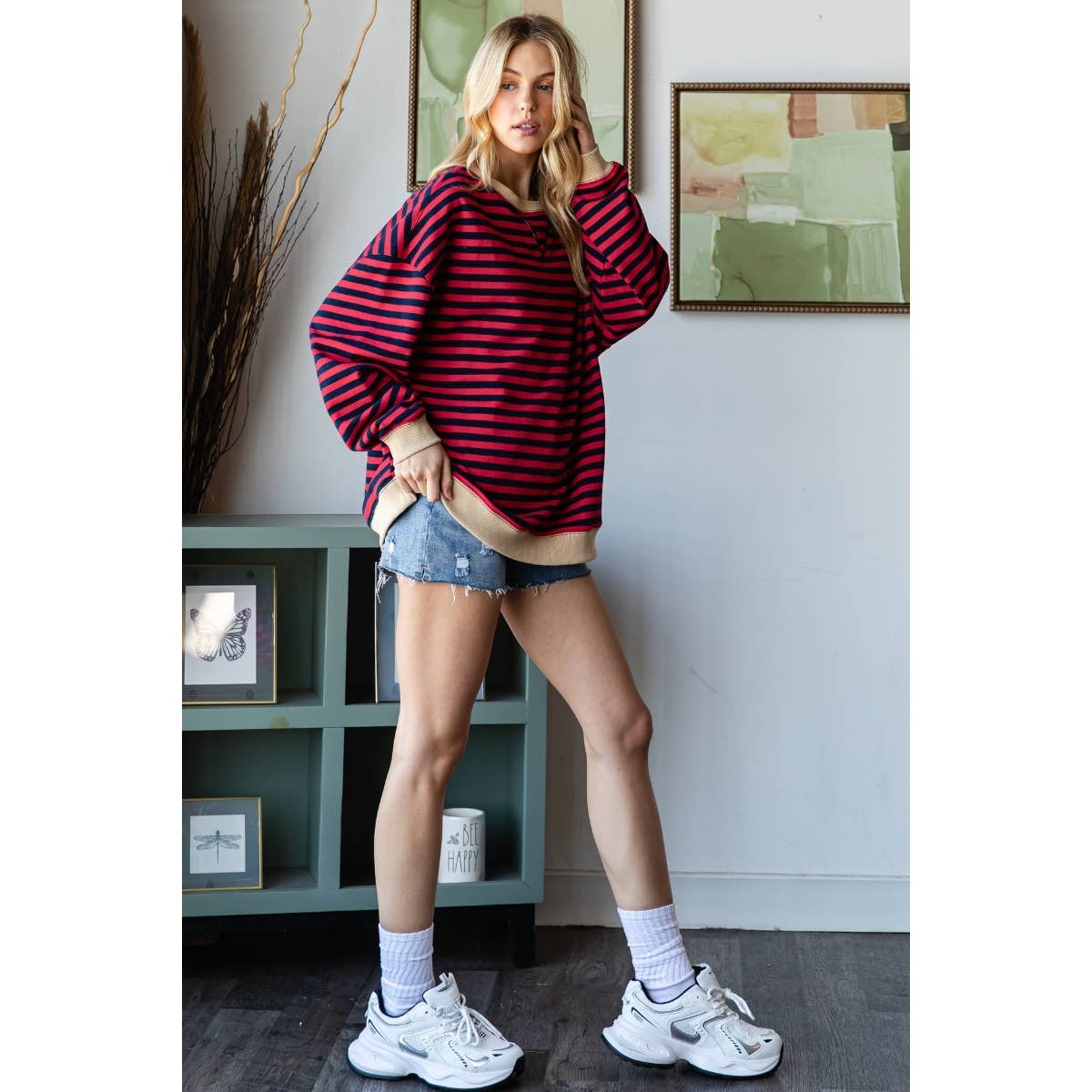 Veveret – Engroshandel Strikket top - Dame – Oversize stribet top4