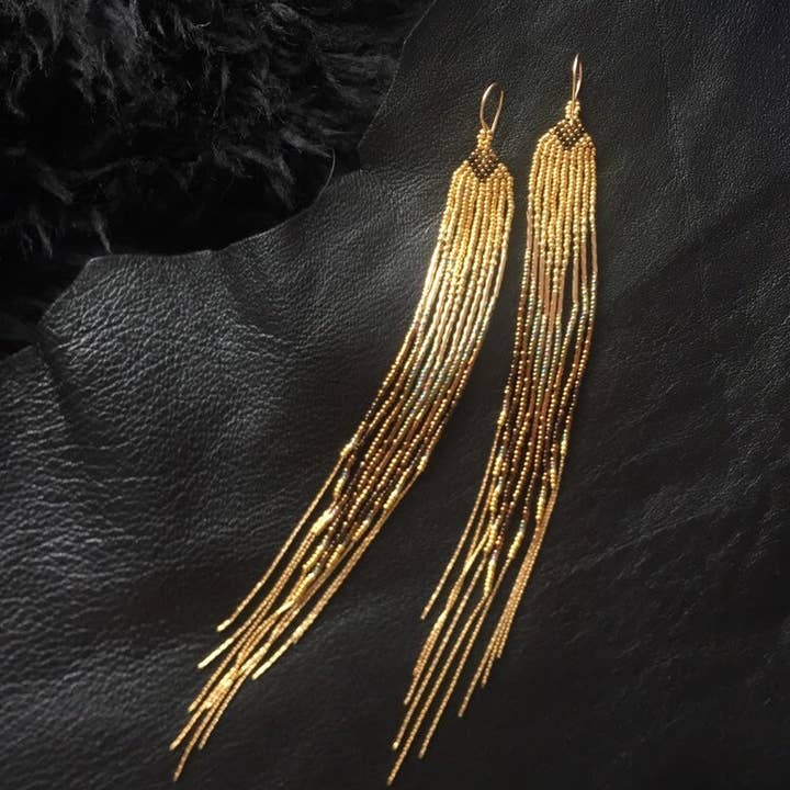 Maui Swan Designs Long "Golden Falls" Glass Seed Bead for wholesale by Maui Swan Designs