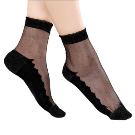 Yuko B - Wholesale Socks - Women's - Shine - Black Lurex - The durable sheer sock