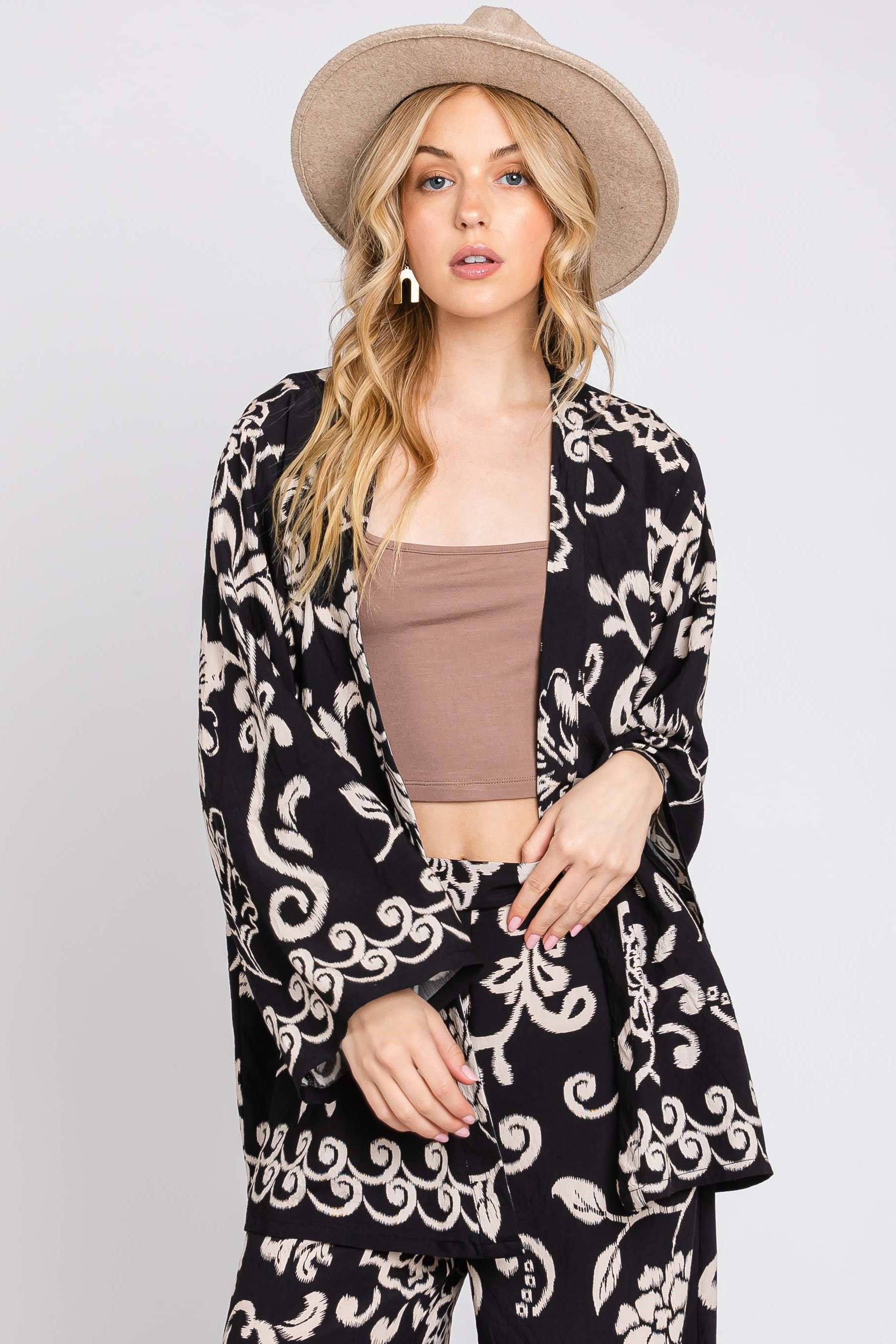 Black Floral Kimino Jacket 3370J-1 for wholesale on Faire1