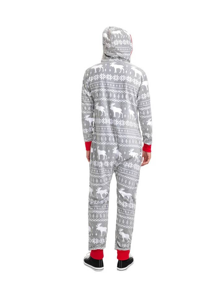 Tipsy Elves - Wholesale Onesie - Unisex - Men's Grey Moose Fair Isle Christmas Jumpsuit Onesie