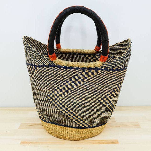 U-Shopper Tote Basket Bag, Blue and Natural for wholesale by Gitzell FairTrade