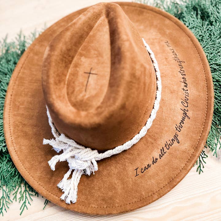 Burnt Hat I Can Do All Things Western Hat Cross for wholesale by Wild Indigo