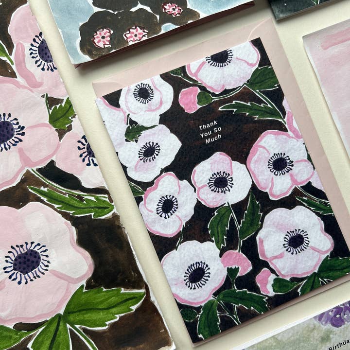 Rosa Vallmo Tackkort för wholesale av Chloe Hall Illustration