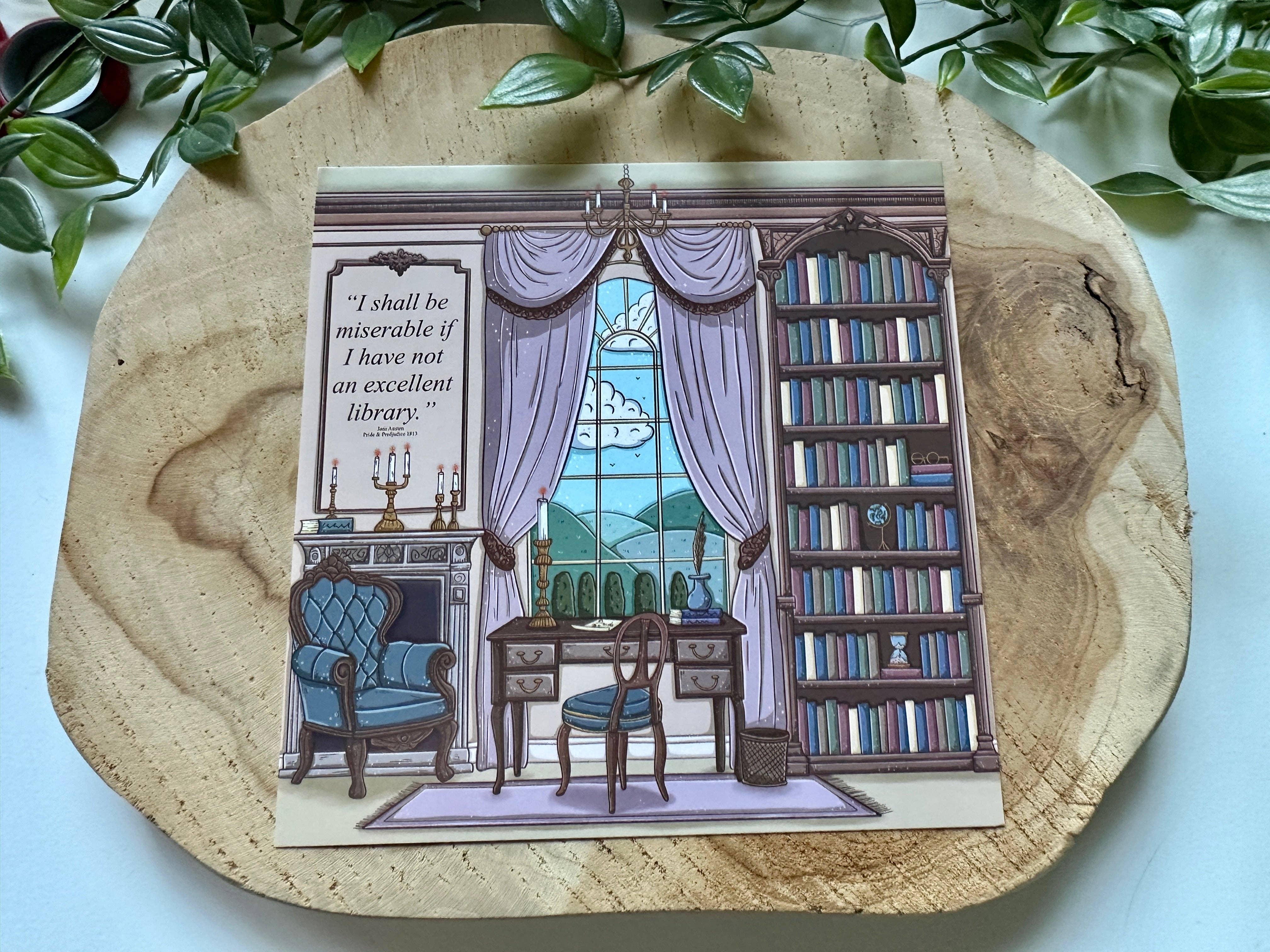 Magic&Books - Wholesale Postcard - Pride & Prejudice Library Quote Postcard0