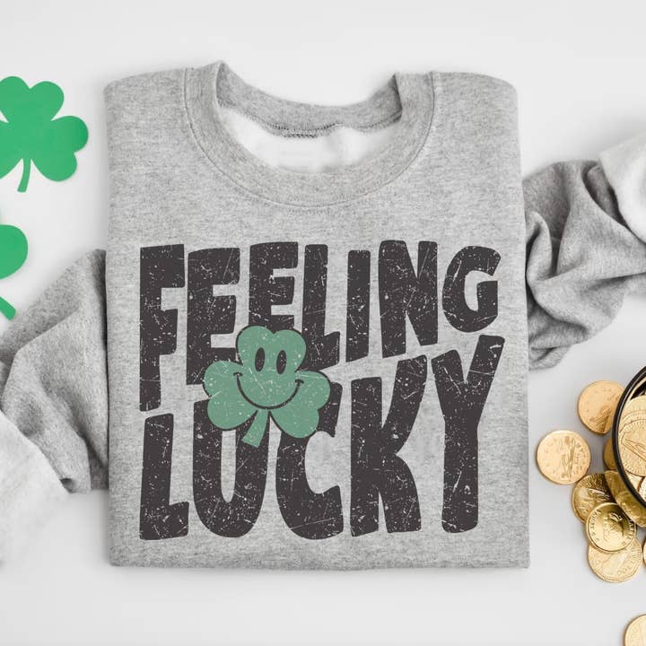 Feeling Lucky Distressed Fleece for wholesale by MidWest Tees