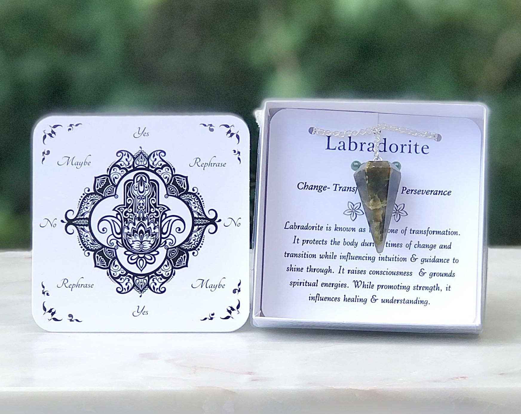 Mindful Intentions® - Wholesale Meditation Supplies - Labradorite Pendulum with Pendulum Board & Instructions2