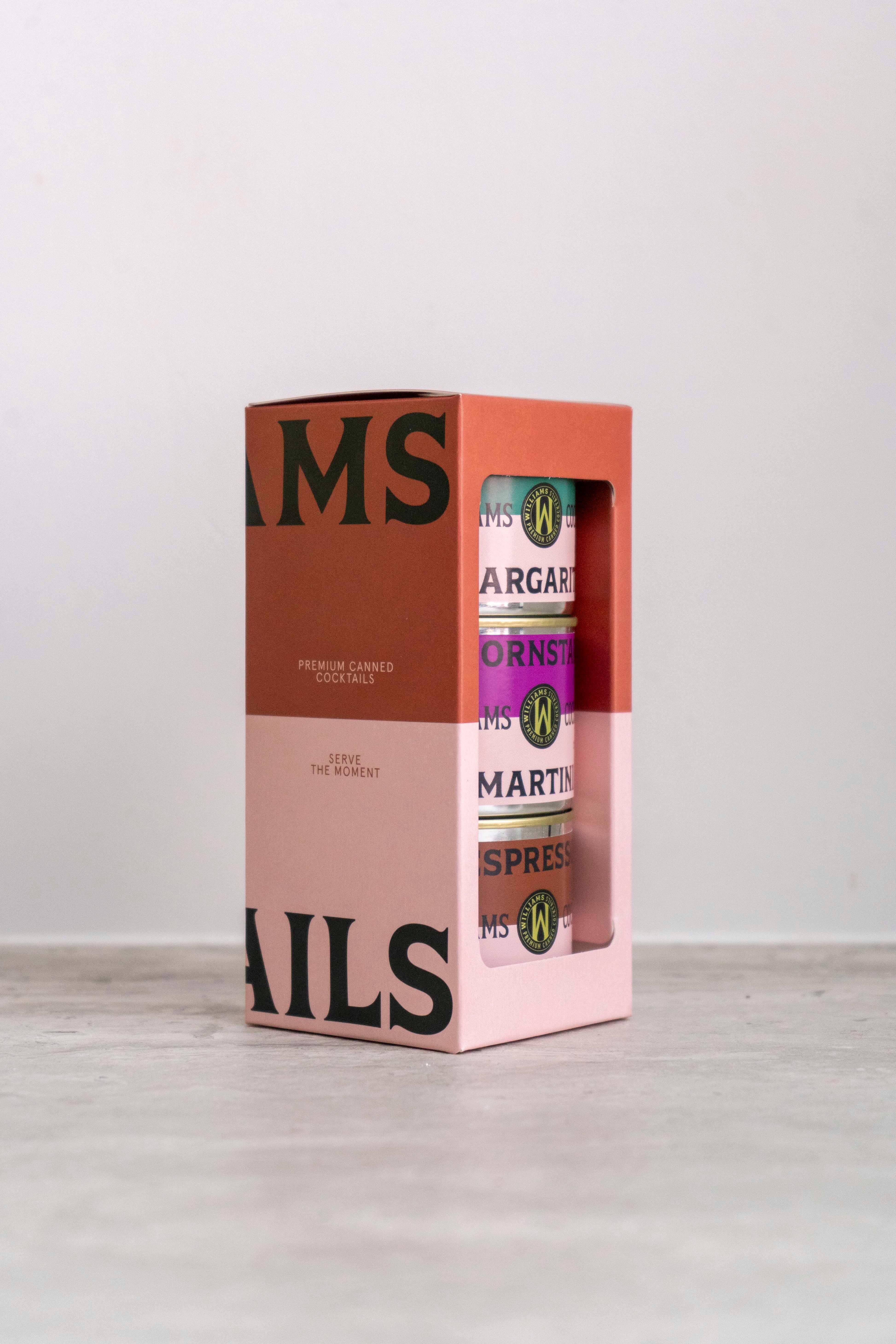 Williams Premium Canned Cocktails - Wholesale Cocktail Mix/Syrup - Gift packaging including 3 cocktails (PSMA, ESMA, MRGA)2