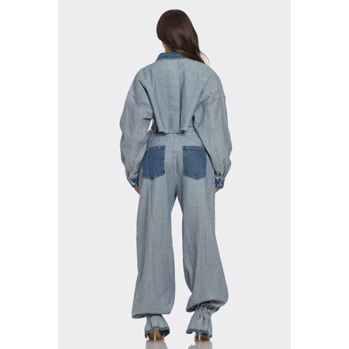 Cropped Contrast Denim Set for wholesale on Faire