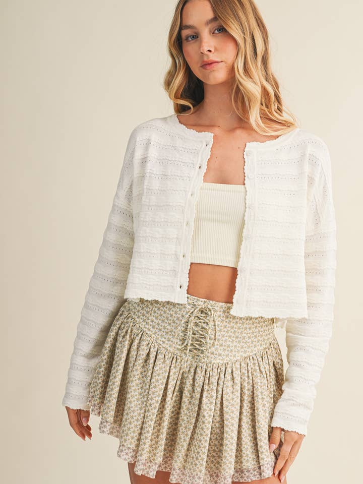 CARDIGAN EN MAILLE POINTELLE TEXTURÉE ONDULÉE pour la vente par Mustard Seed