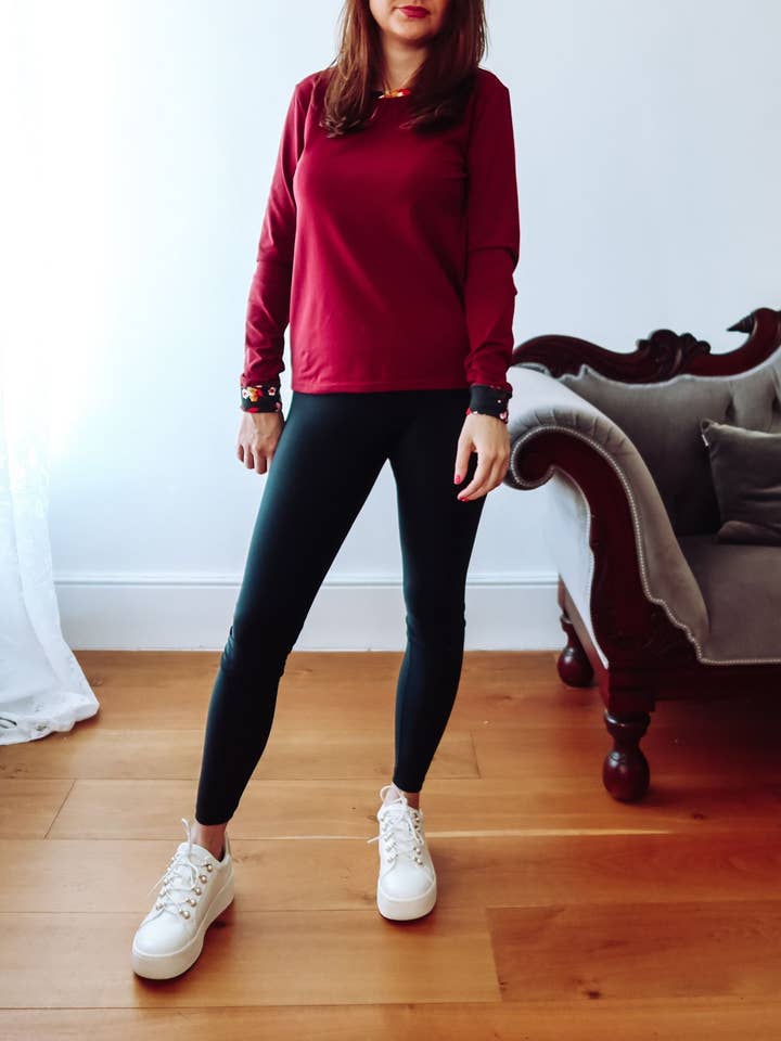 Burgundy Long Sleeve Cotton Top for wholesale by Sophie Cameron Davies