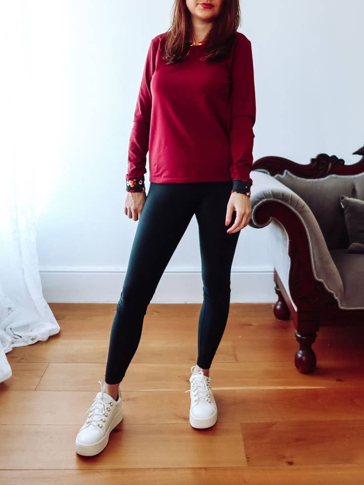 Burgundy Long Sleeve Cotton Top for wholesale by Sophie Cameron Davies