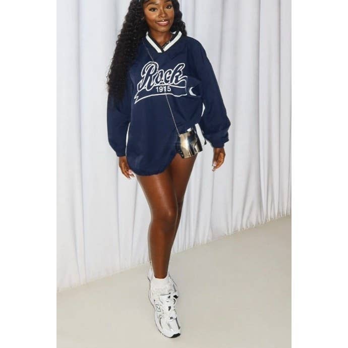 NAVY LONG SLEEVE FOOTBALL JERSEY TOP for wholesale on Faire