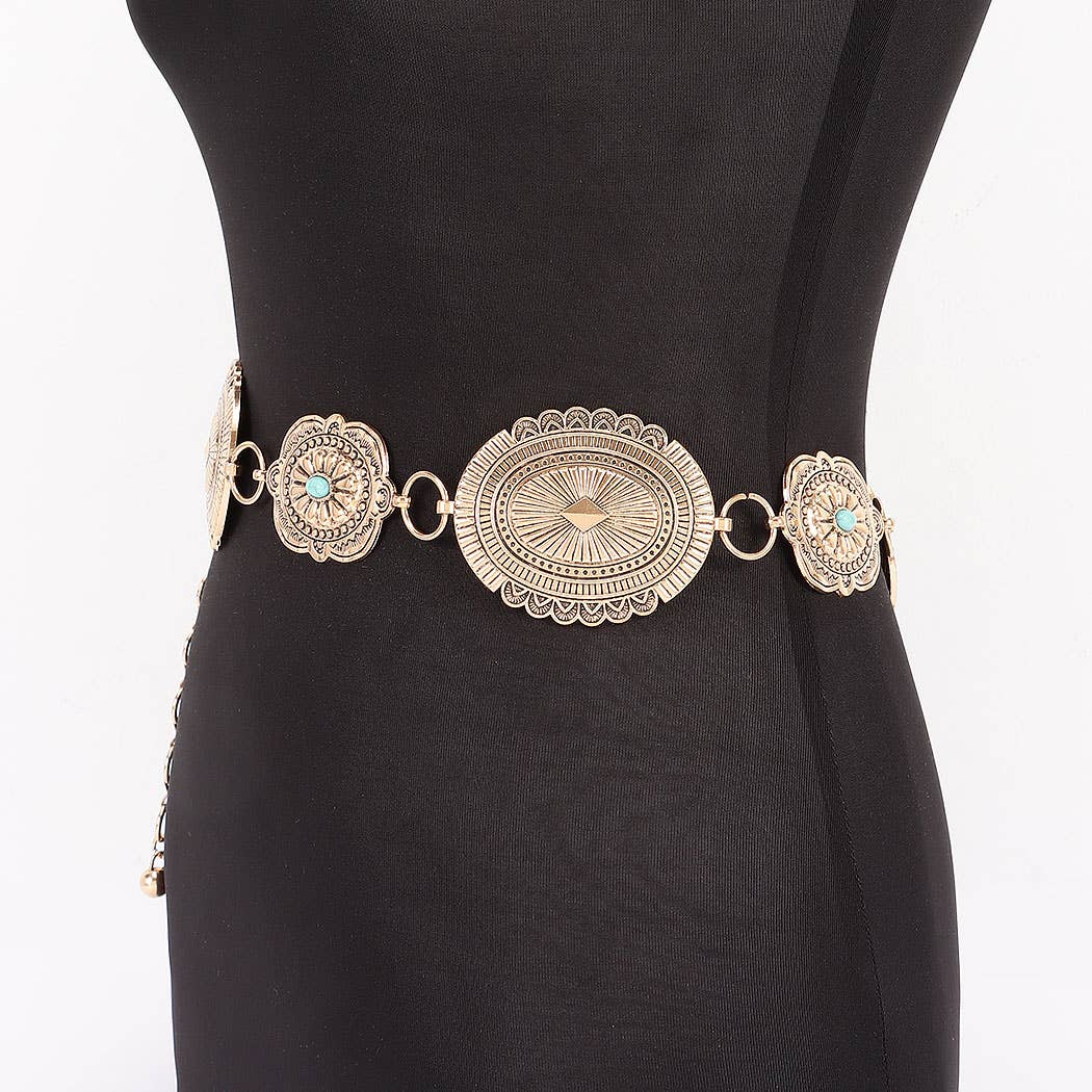 3AM BY H&D ACCESSORIES - Wholesale Belt - Women's - Vintage Style Engraved Medallion Chain Belt2