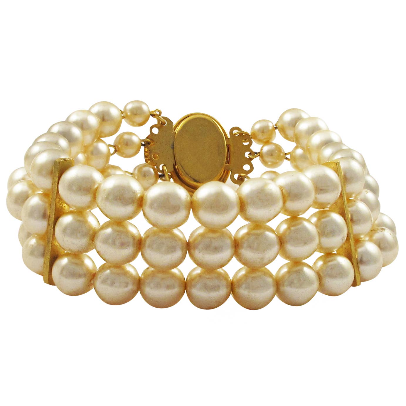 Dlux Jewels - Venta al por mayor Pulsera de cuentas - Pulsera de perlas de 3 hebras de 8 mm con barras doradas0