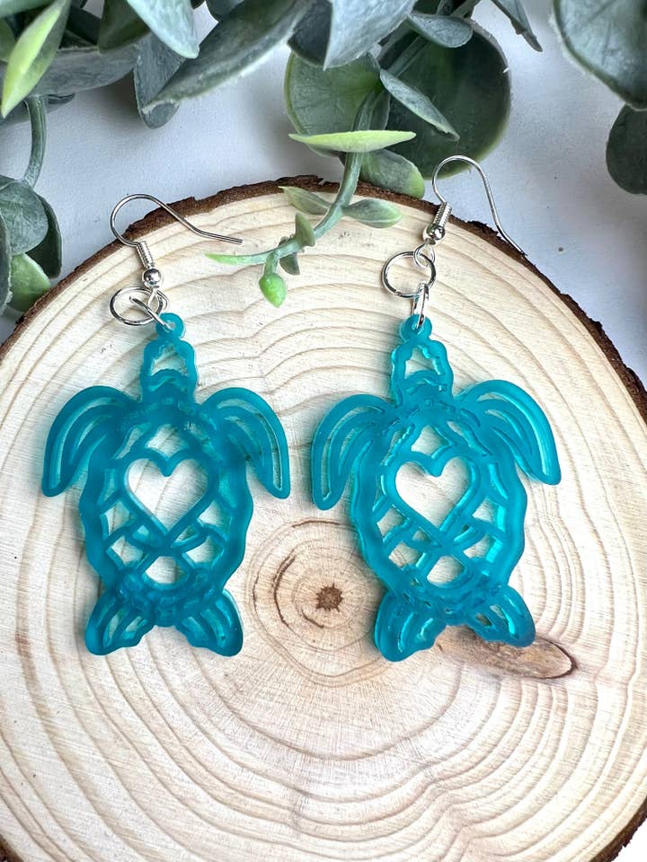 Translucent Teal Sea Turtle Earrings for wholesale by Lindsey Lane Wholesale